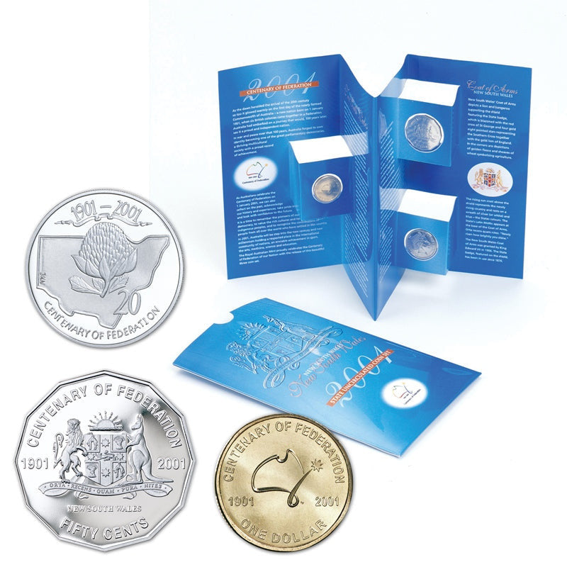2001 Centenary of Federation NSW 3 UNC Coin Set of 20c, 50c & $1