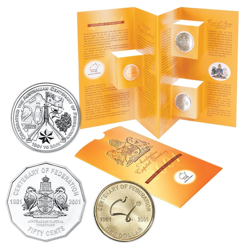 2001 Centenary of Federation ACT 3 UNC Coin Set of 20c, 50c & $1
