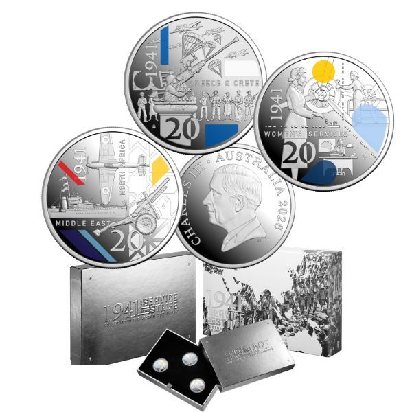2026 1941: Service Amid Strife 20 Cent Coloured Silver Proof 3 Coin Set
