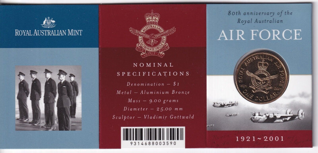 2001 80th Anniversary of Australian Air Force $1 coin in card
