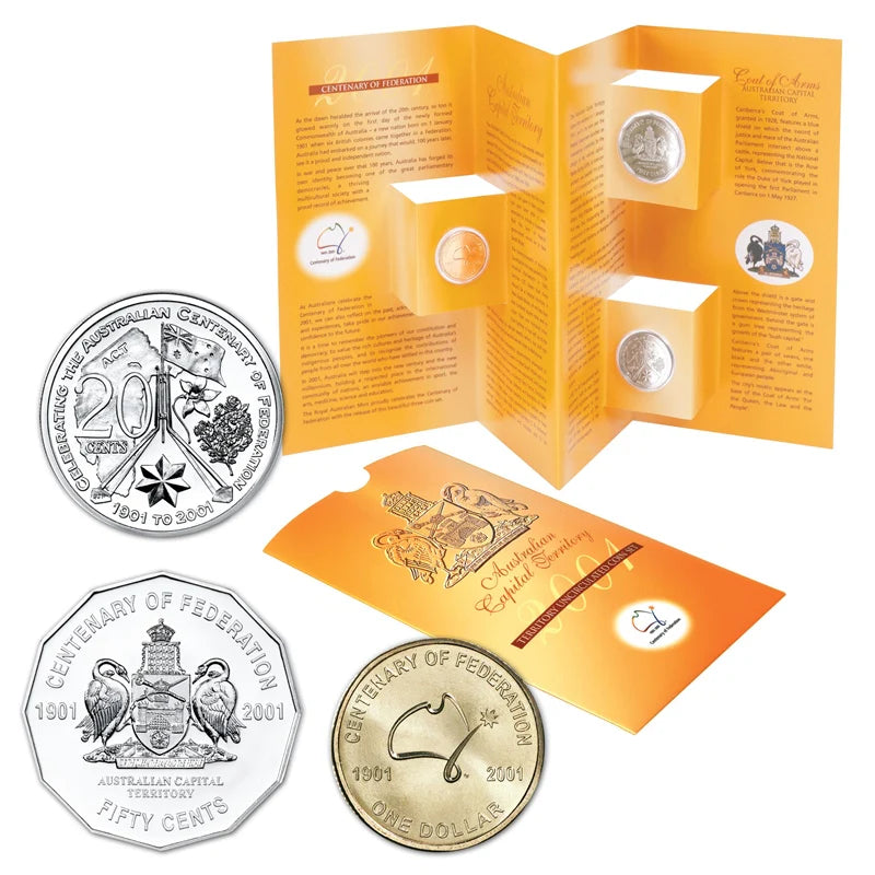 2001 Centenary of Federation $1, 50c and 20c Uncirculated 3 Coin Set - ACT