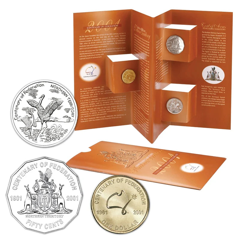 2001 Centenary of Federation $1, 50c and 20c Uncirculated 3 Coin Set - Northern Territory
