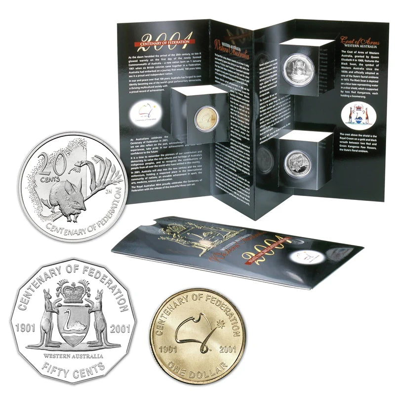 2001 Centenary of Federation $1, 50c and 20c Uncirculated 3 Coin Set - Western Australia