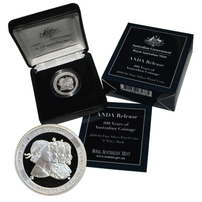 2010 Australia 100 Yrs Coinage $1 Silver Proof - 'S' Mint Mark - ANDA Release