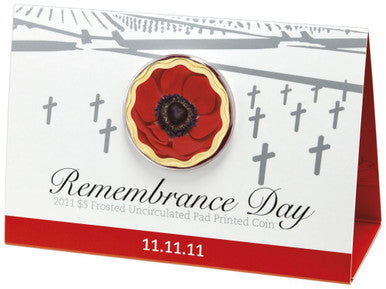 2011 Remembrance Day Red Poppy Coloured $5 UNC