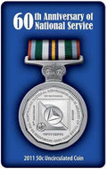 2011 60th Anniversary of National Service 50 Cent coin in card