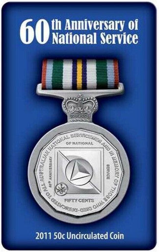 2011 60th Anniversary of National Service 50 Cent coin in card