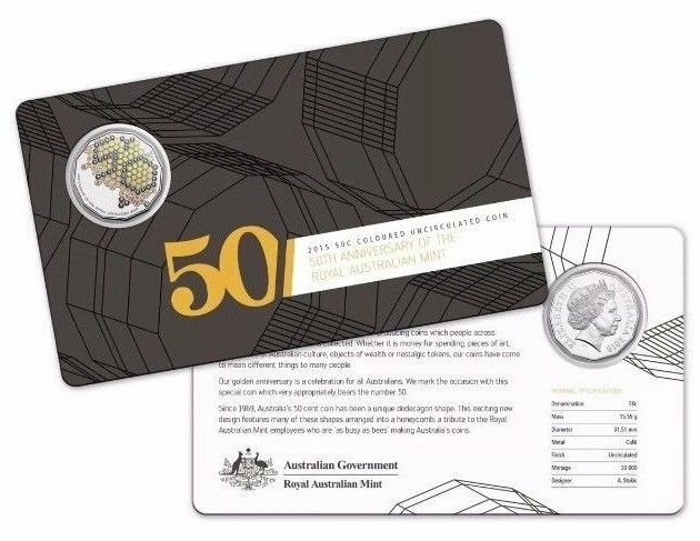 2015 Australia 50th Anniversary of the Royal Australian Mint Coloured 50 Cents UNC Coin