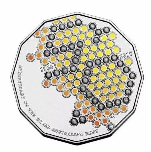 2015 Australia 50th Anniversary of the Royal Australian Mint Coloured 50 Cents UNC Coin