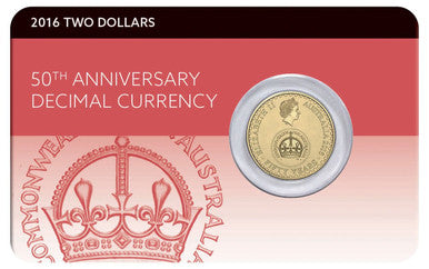 2016 50th Anniversary of Decimal Currency $2 Coin in card