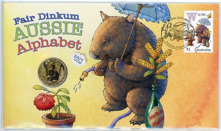 2016 $1 Fair Dinkum Aussie Alphabet W Coin & Stamp Cover PNC