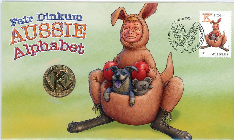 2017 $1 Fair Dinkum Aussie Alphabet K Coin & Stamp Cover PNC