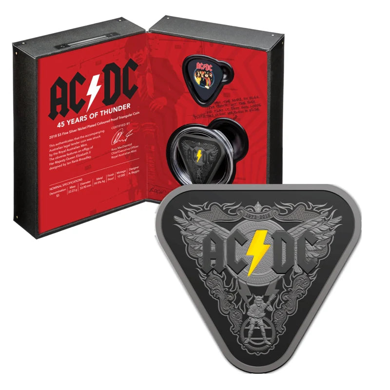 2018 Australia AC/DC 45 Years of Thunder $5 Triangle Silver Proof Coin
