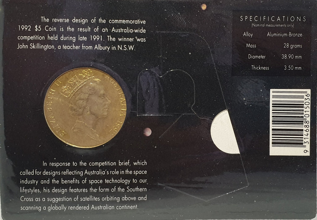1992 $5 International Year of Space Uncirculated Coin in Card