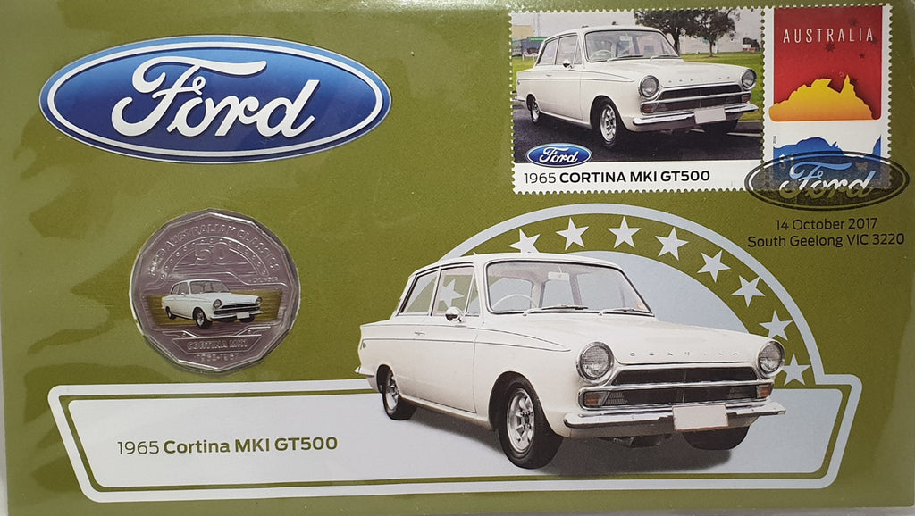 2017 50c Ford 1965 Cortina MK1 GT500 Coin & Stamp Cover PNC