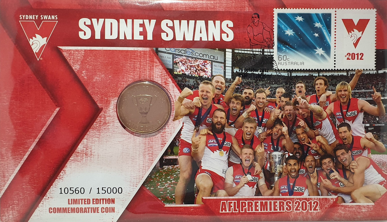 2012 $1 AFL Premiers Sydney Swans Coin & Stamp Cover PNC