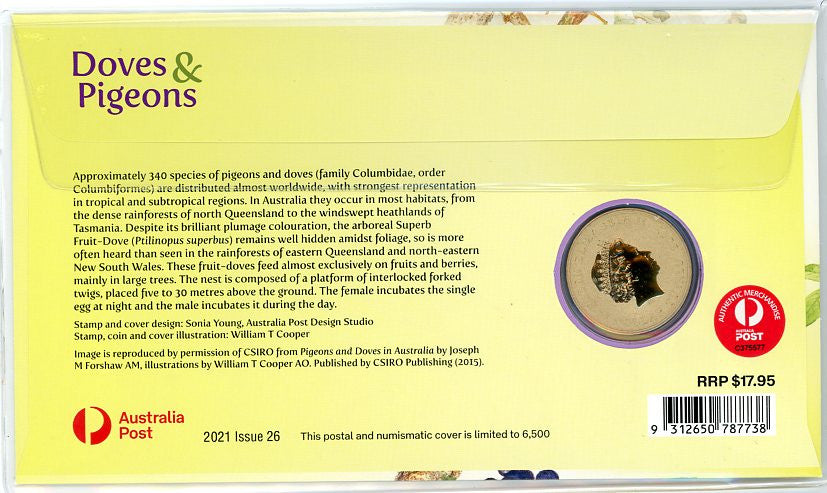 2021 Stamp and Coin Cover PNC - Superb Fruit-Dove - Doves and Pigeons