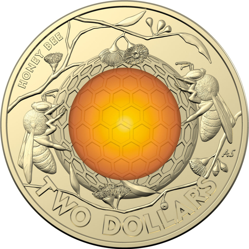 2022 $2.00 Australian Honey Bee Coloured Circulated Coin Roll with RAM Hologram Sticker