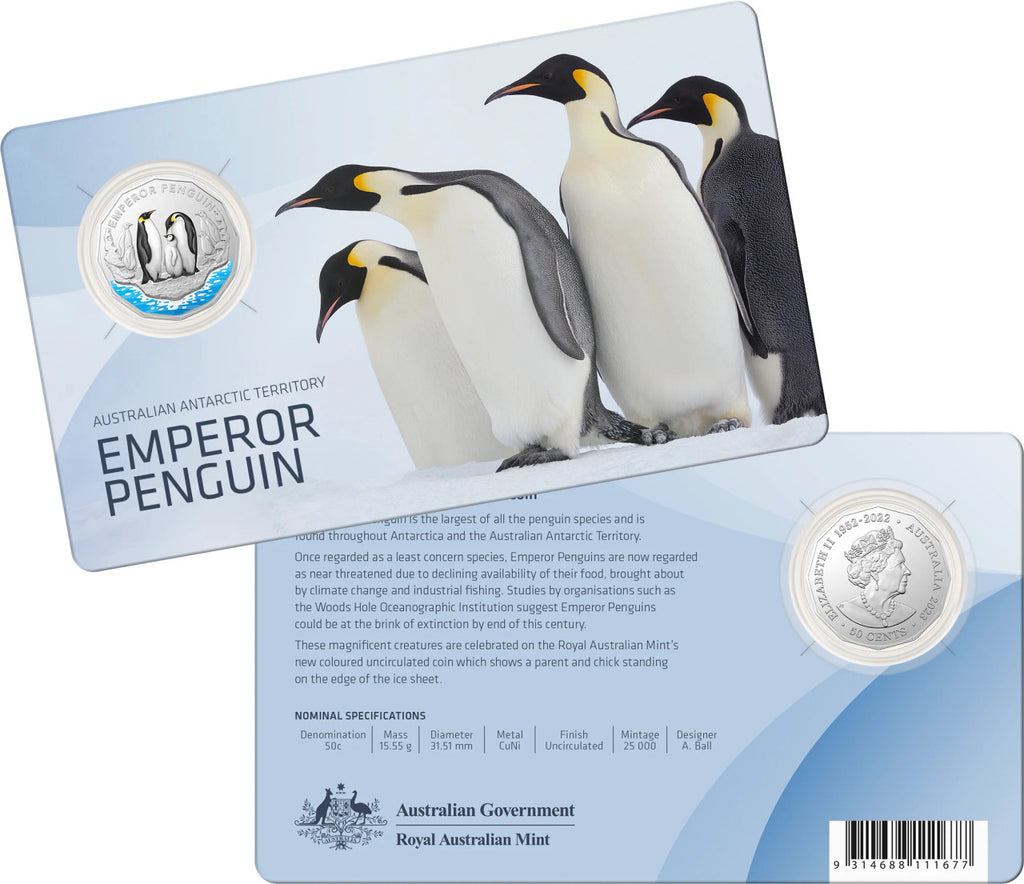2023 Emperor Penguin - Australian Antarctic Territory Series 50c Coloured UNC Coin