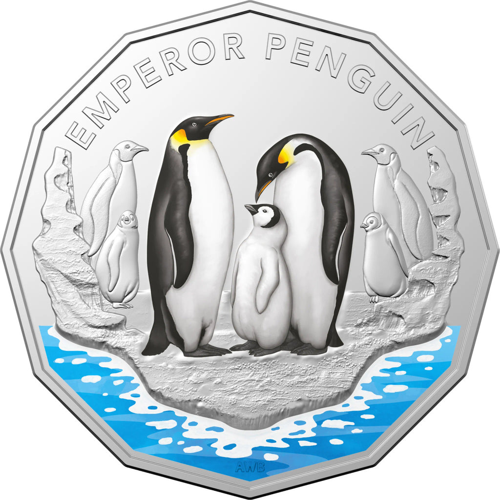 2023 Emperor Penguin - Australian Antarctic Territory Series 50c Coloured UNC Coin