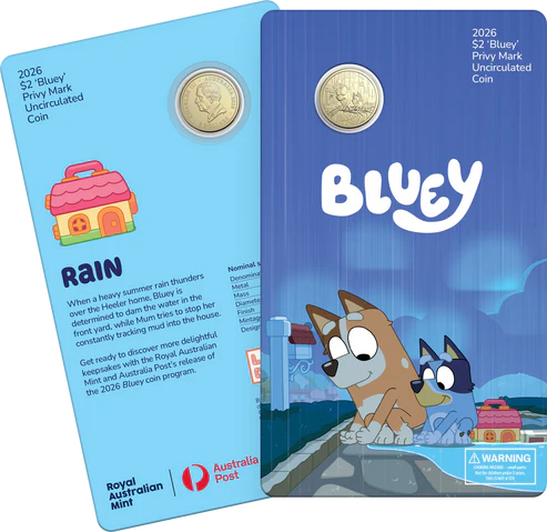 Full Set of 2026 Bluey $2 Carded Coins (5 Carded Coins)