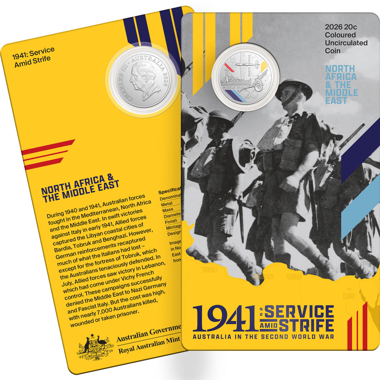 2026 1941: Service Amid Strife – North Africa & Middle East 20 Cent Coloured Uncirculated Coin