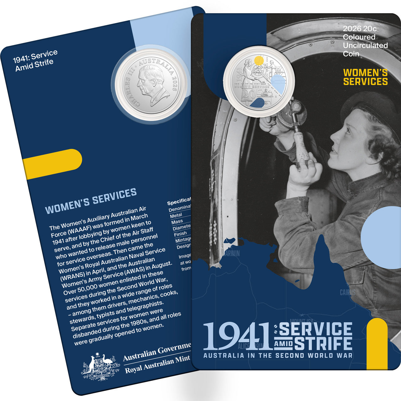 2026 1941: Service Amid Strife – Women's Services 20 Cent Coloured Uncirculated Coin