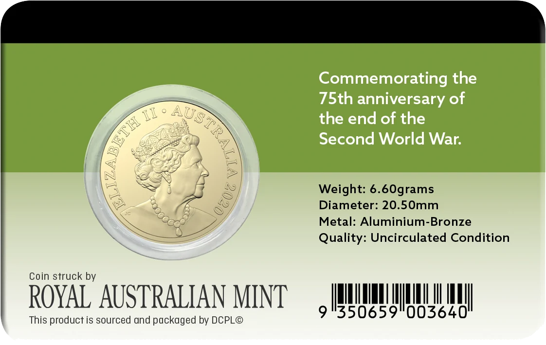 2020 75th Anniversary of the End of WWII $2 Coin in card