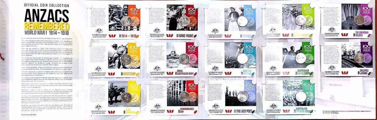 2015 ANZACS Remembered 20c - Set Of 14 Coins