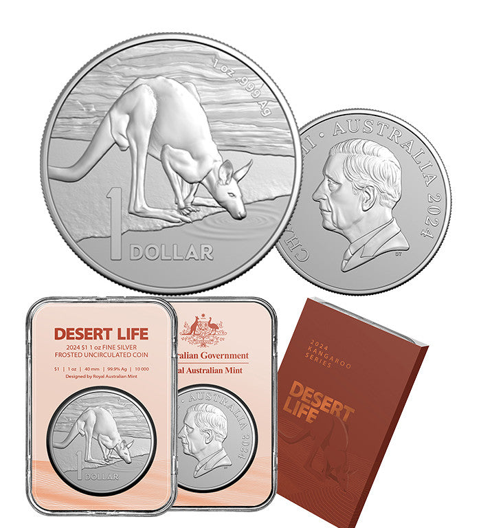 2024 $1 Desert Life 1oz Silver Frosted UNC Coin - Kangaroo Series