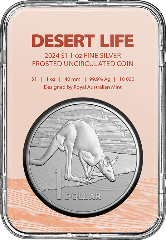 2024 $1 Desert Life 1oz Silver Frosted UNC Coin - Kangaroo Series