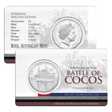 2014 Australia at War - Battle of Cocos 50 Cent con in card