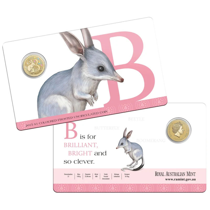 2015 $1 Coloured Frosted Uncirculated Coin Letter "B"