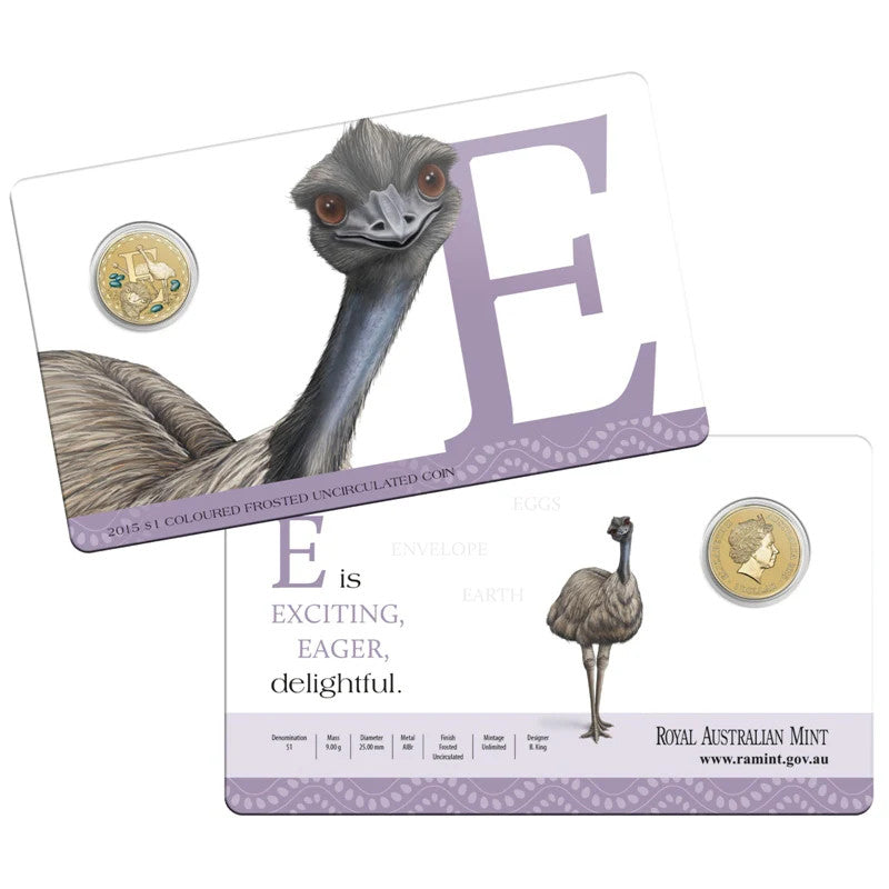 2015 $1 Coloured Frosted Uncirculated Coin Letter "E"