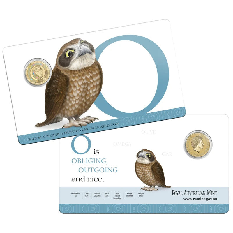 2015 $1 Coloured Frosted Uncirculated Coin Letter "O"