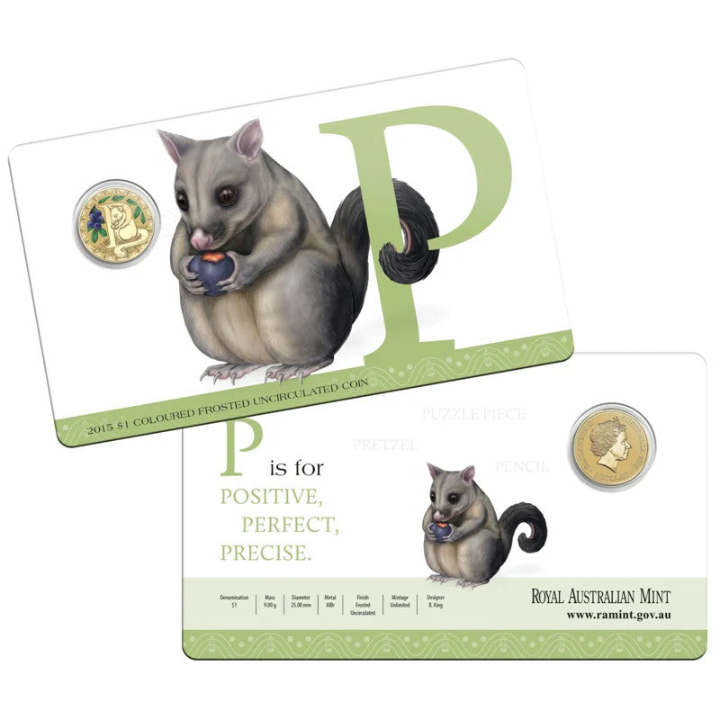 2015 $1 Coloured Frosted Uncirculated Coin Letter "P"