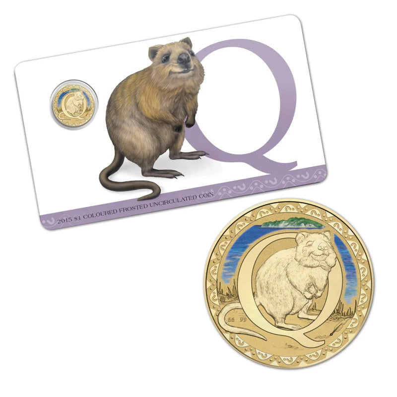 2015 $1 Coloured Frosted Uncirculated Coin Letter "Q"