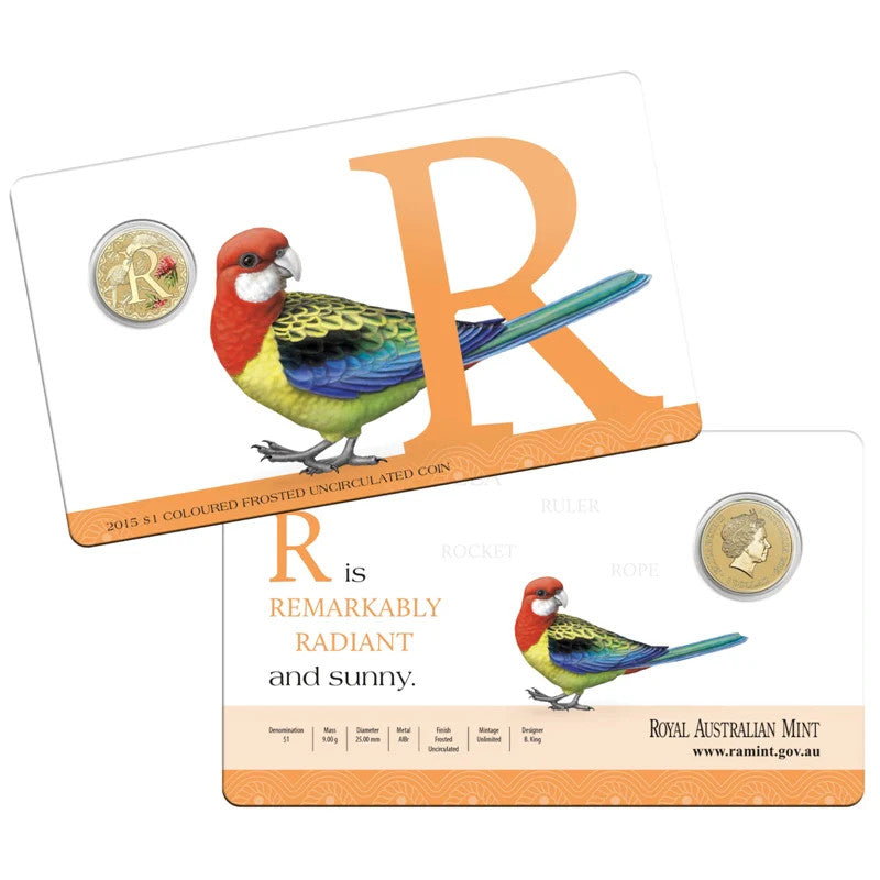 2015 $1 Coloured Frosted Uncirculated Coin Letter "R"