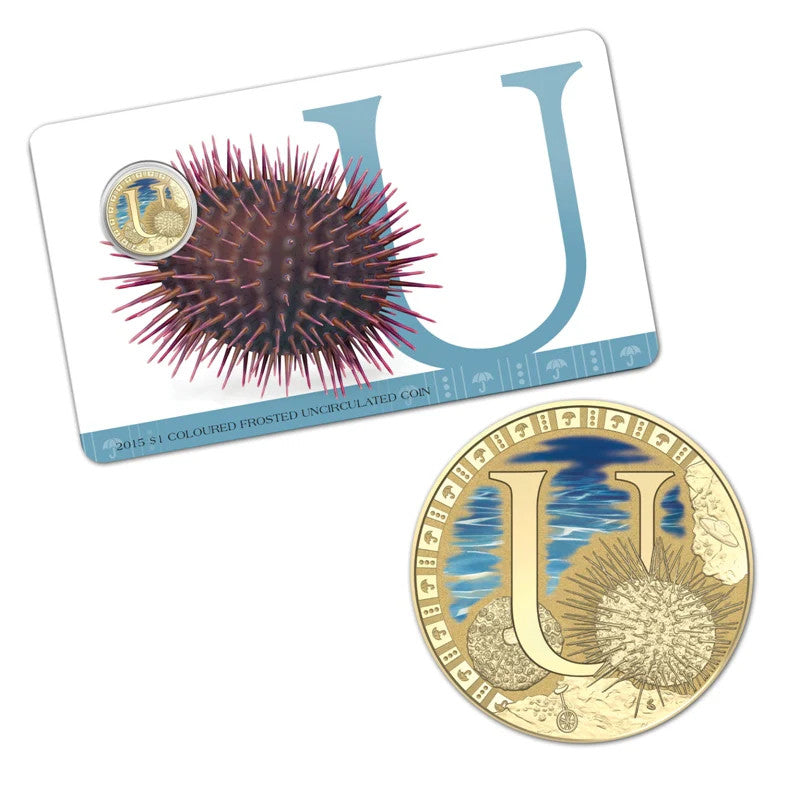 2015 $1 Coloured Frosted Uncirculated Coin Letter "U"