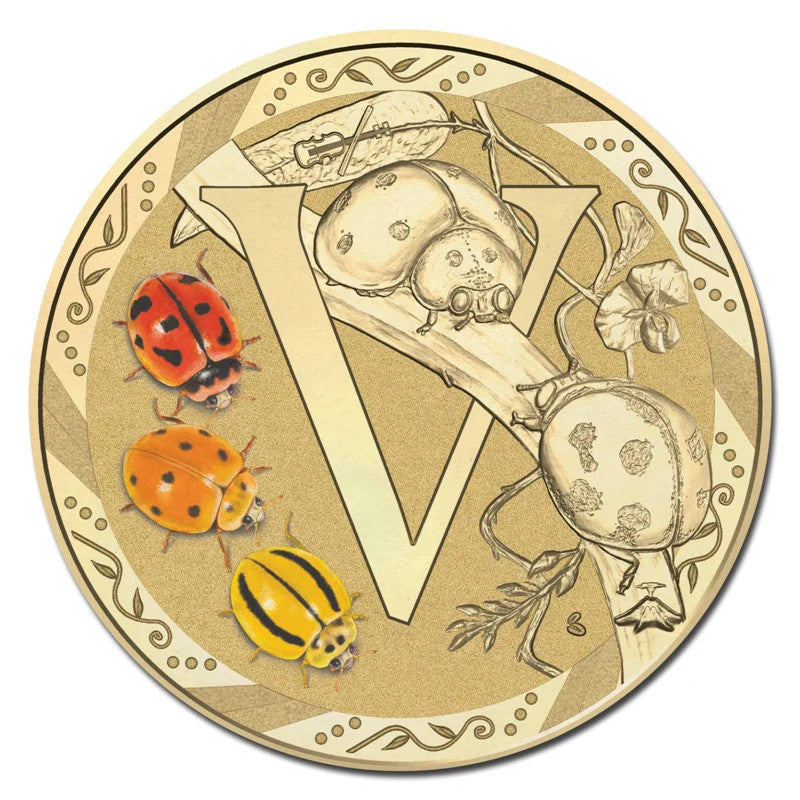 2015 $1 Coloured Frosted Uncirculated Coin Letter "V"