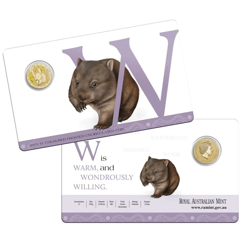 2015 $1 Coloured Frosted Uncirculated Coin Letter "W"