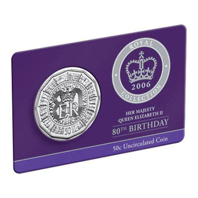 2006 Queen Elizabeth 80th Birthday 50 Cent coin in card