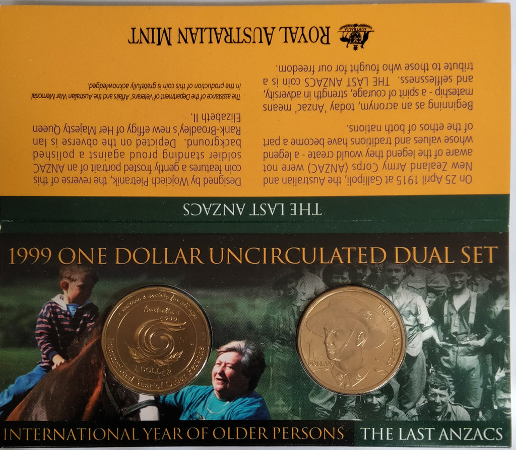 1999 ANZACS - Older Person One Dollar ($1) Uncirculated Dual Coin Set