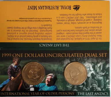 1999 ANZACS - Older Person One Dollar ($1) Uncirculated Dual Coin Set