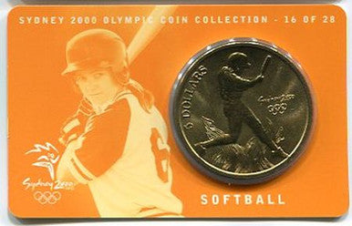 2000 $5 Sydney Olympics Carded Coin – Softball 16 Of 28