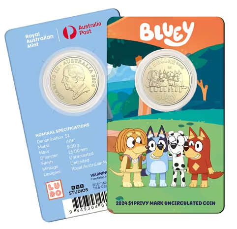 2024 $1 Bluey and Friends Privy Mark Coin in Card