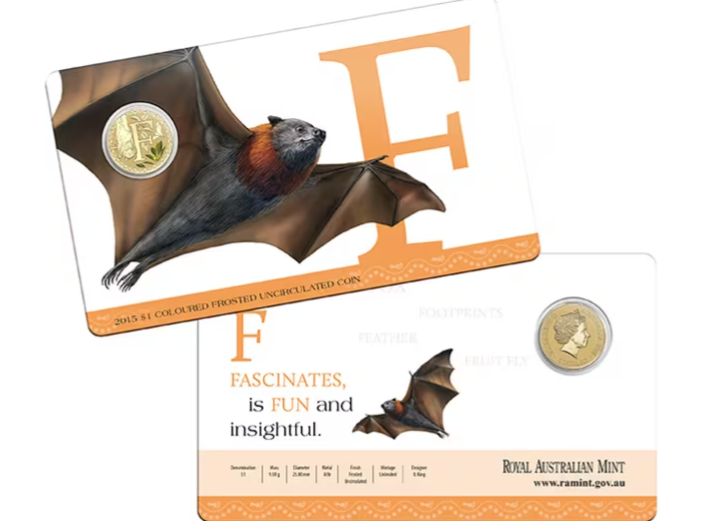 2015 $1 Coloured Frosted Uncirculated Coin Letter "F"