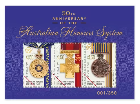 50th Anniversary of Australian Honours System Limited Edition Coin and Mini-sheet PNC