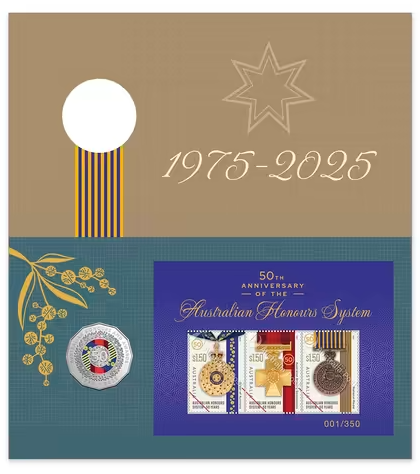 50th Anniversary of Australian Honours System Limited Edition Coin and Mini-sheet PNC