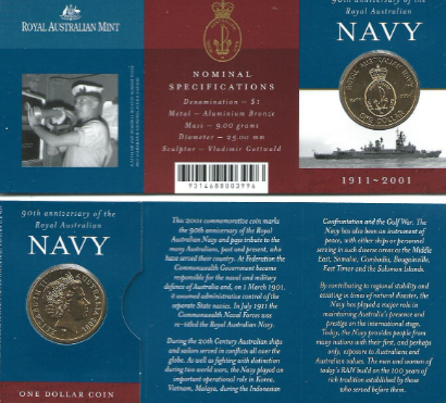 2001 90th Anniversary of Australian Navy $1 Coin